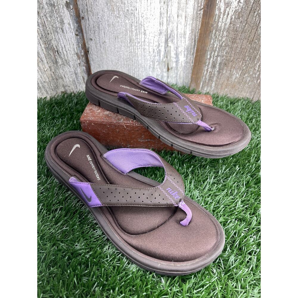 Nike Comfort Cushioned Footbed Brown Purple Flip Flop Thong Brown Sandals Sz 9